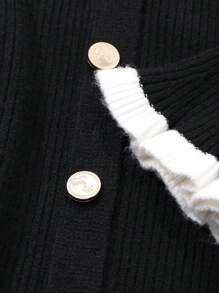 DAZY Two-Tone Frill Trim Women's Knitted Sweater Dress,Fall Clothes - Black - View 10