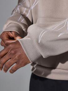 SUMWON Premium Streetwear Hoodie Decorative Line Art Embroidered Pattern Oversized Casual Kangaroo Pocket Fall Winter Comfort Athletic Pullover Loungewear - Khaki - View 7