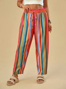 Travachic Plus Size Women's Brazilian Colorful Striped Tapered Leg Casual Pants