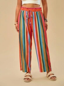 Travachic Plus Size Women's Brazilian Colorful Striped Tapered Leg Casual Pants
