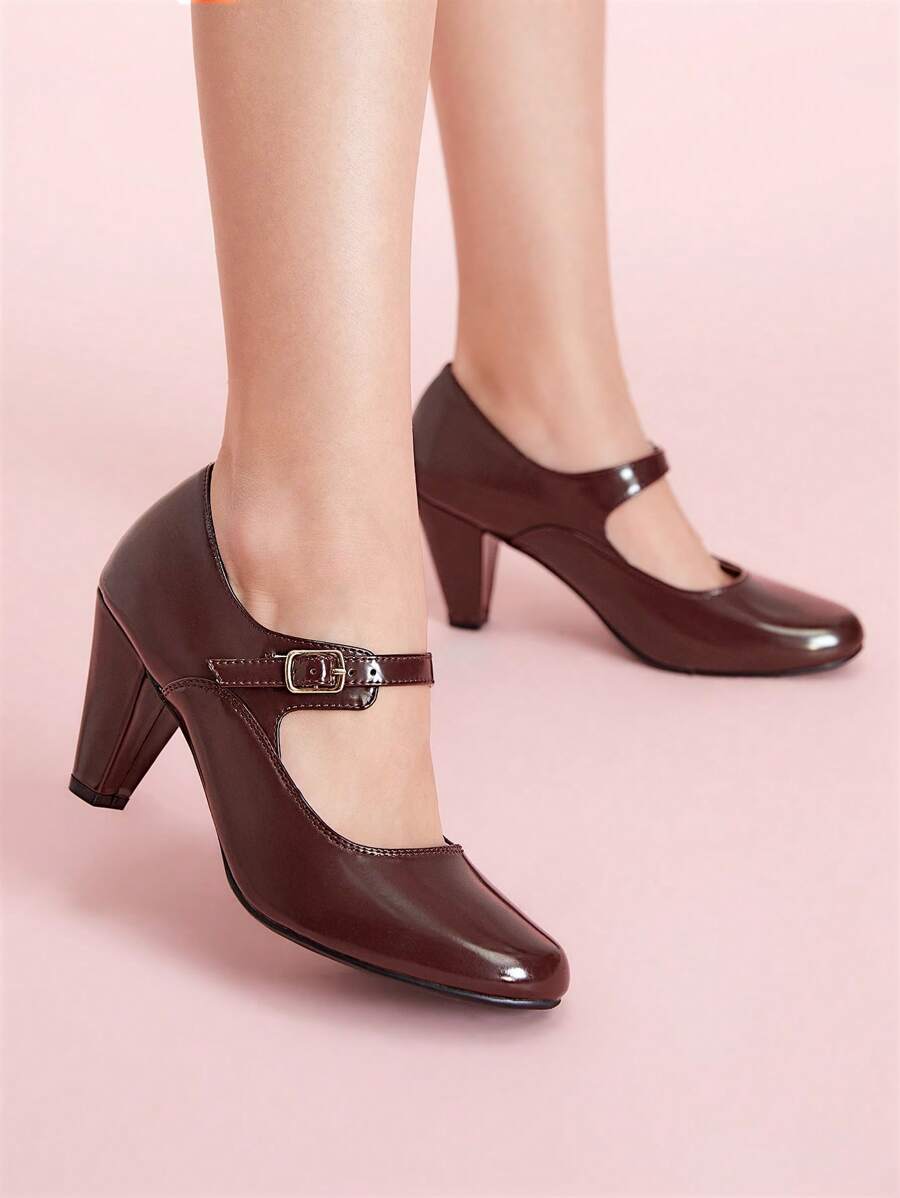 CUCCOO DOLLMOD Women Fashion Daily Commute Retro High Heel Pumps Valentines - Redwood - View 1