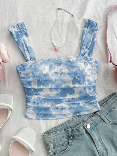 Soleia 女式花卉褶皱网眼浪漫休闲度假背心，多色