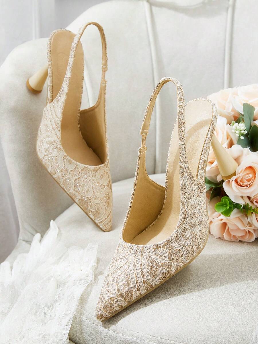 CUCCOO HITCHD Women's Elegant Gold Lace Back Strap High Heel Pumps, Suitable For New Year, Valentine's Day, Bride, Party, Wedding, Dates, Vacation Spring Shoes Spring Break Easter Prom Heels