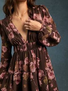 WESTFADE V-Neck Spring Floral Print Long Sleeve Tiered Ruffle Maxi Dress With Slit - Multicolor - View 5