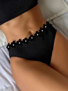 Women's Beach Vacation Printed Decor Bandeau Sexy Black Bikini Swimwear Set Summer