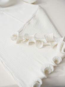 MOTF STUDIO RIBBED KNIT FLARE SLEEVE LETTUCE TRIM DRESS, OPEN WORK MAXI DRESS, LONG SLEEVES, LIGHT WEIGHT - White - View 7