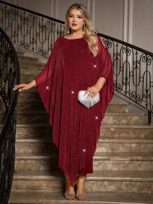 SHEIN Clasi 加大码优雅雪纺连衣裙长款披肩覆盖婚礼宾客正式鸡尾酒会新娘母亲装