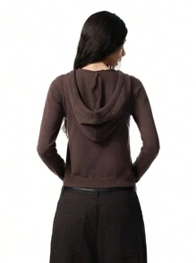 LYSMO Women Solid Color Long Sleeve Zip Front Hoodie Cardigan, For Ramadan