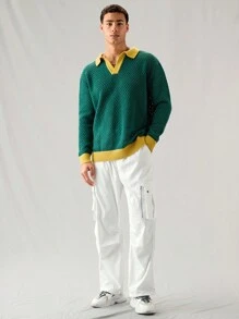 Manfinity VCAY Men's Fashion Casual Loose Knit Short Sleeve Sweater, For Fall Winter - Green - View 3