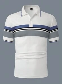 Manfinity Homme 男士纯色拼接前扣短袖休闲 Polo 衫 - 彩色 - 查看 5