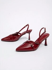 CUCCOO BIZCHIC Women's Back Strap Butterfly Decor Lolita Style High Heel Pumps, Wine Red Valentine's Day - Burgundy - View 2