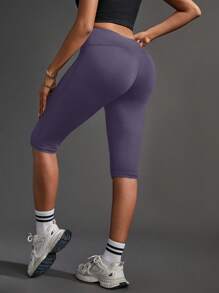 Powerista 无缝高腰口袋运动短裤，纯色