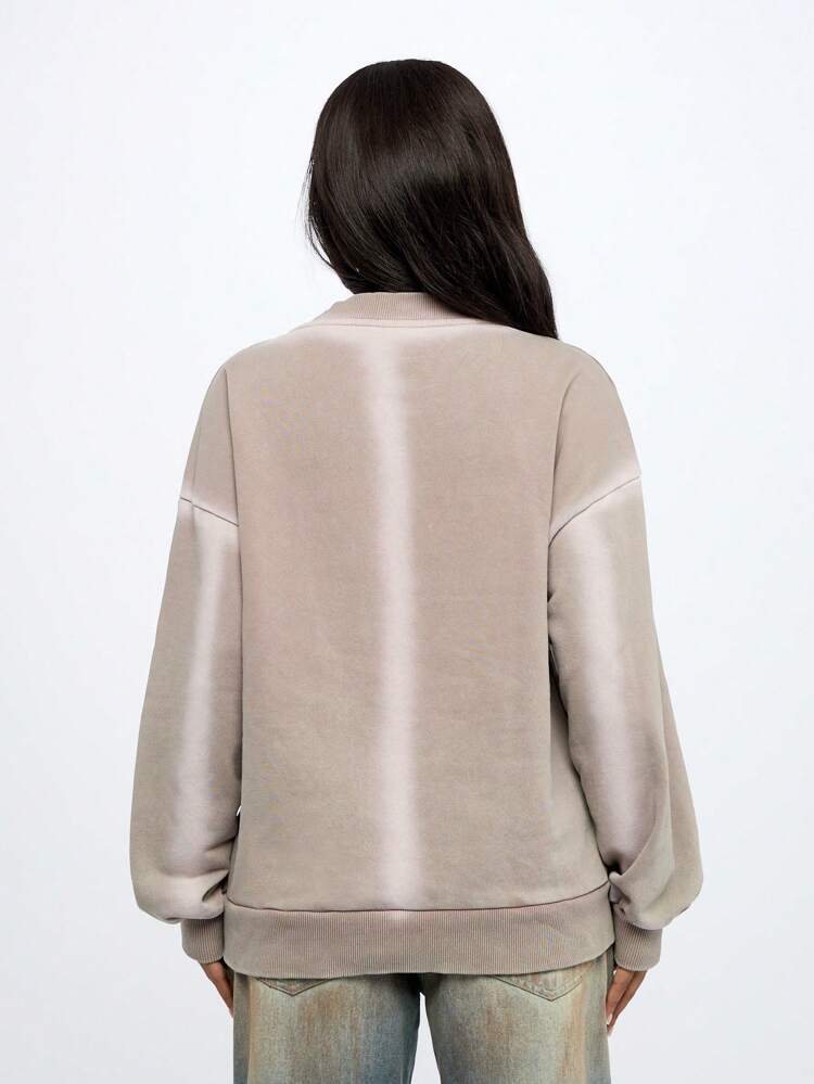 SUMWON WOMEN Oversized Crewneck Ribbed Trim Long Sleeve Sweatshirt