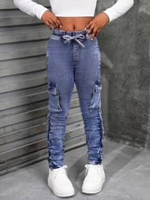 SHEIN Tween Girl Blue Denim Jeggings - Medium Wash - View 5