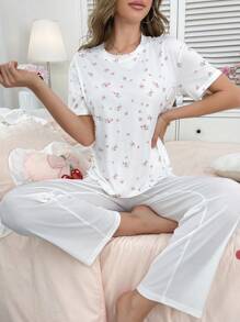 2 件女士碎花睡衣套装，粉色和白色 - 彩色 - 查看 4