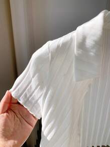 Comfortcana 夏季外出白色翻领生菜边结前短款性感上衣 - 白色 - 查看 9