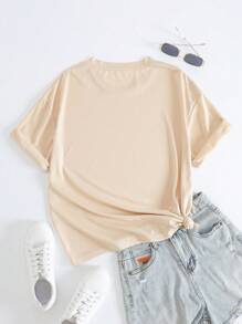 INAWLY Áo thun in họa tiết Mona Lisa Áo thun nữ - Màu be - Xem 2