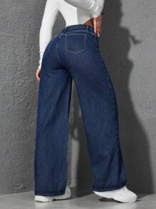 SHEIN ICON Casual Versatile Loose Straight-Leg Jeans - Medium Wash - View 3