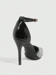 CUCCOO SZL Sandalias de tacón alto y con puntera de rhinestone y recortes calados para mujer, tacones altos formales negros para boda y fiesta, zapatos de primavera