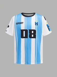 SHEIN Leap Crew Tween Boy Loose Fit Sports Outfit, Graphic Short Sleeve T-Shirt And Shorts 2 Pieces Set, Suitable For Basketball, Outdoor Sports, Fitness - White - View 7