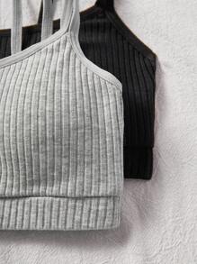 SHEIN 2pcs/Set Tween Girls' Minimalist Comfortable Padded Soft & Breathable Bras - Black - View 5