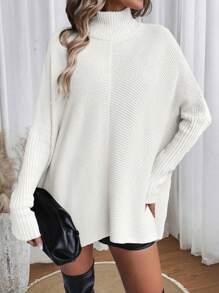EMERY ROSE Turtleneck Batwing Sleeve Sweater,Long Sleeve Tops Knit Pullover Fall Winter Sweater - White - View 4
