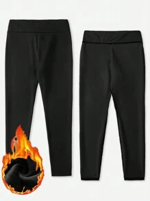 SHEIN EZwear 大码女式保暖高腰打底裤，秋冬季保暖下装 - 黑色 - 查看 7