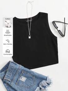 SHEIN EZwear Women Summer Casual Solid Crop Tank Top