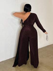 Slaydiva Bộ đồ liền thân màu xanh lá cây dáng suông không đối xứng eo cỡ lớn thanh lịch cho tiệc tùng, mùa thu/đông - Màu Lilac Tím - Xem 2