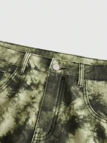 ROMWE MEN Street Life Men's Casual Tie-Dye Wide Leg Cargo Jeans - Army Green - View 3