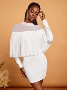 HEAVINZ LANE Robe moulante mini avec col montant à volants en maille blanche, idéale pour les vacances, le printemps et l'été, les festivals, Ibiza, les mariages et les bals - Blanc - Voir 4