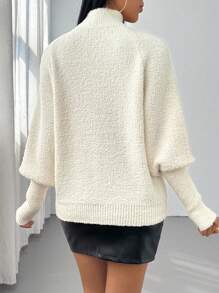 Chiquease Damen Lockererer Glockenärmel-Pullover mit Stehkragen aus Flauschstoff, Herbst/Winter