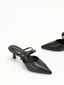 CUCCOO CURVES Große Größen Pantoletten mit spitzer Zehenform und Kreuzriemen, elegante Pumps mit hohem Absatz - Schwarz - Übersicht 6