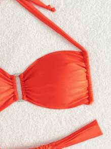 Ladies' Beach Sexy Tie Neck Shiny Fabric Pool Party Bikini Two-Piece Bikini Set Summer - Burnt Orange - View 4