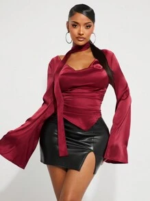 SHEIN SXY 秋冬休闲性感通勤格纹衬衫，镂空系带无袖衬衫 - 彩色 - 查看 6