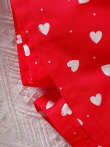 SHEIN 2 件套女婴夏秋季休闲风格无袖上衣和心形印花短植物情人节服装 - 紅色 - 查看 7