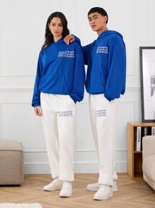 Manfinity INSISELF 2pcs/Set Relaxed Fit Drop Shoulder Hooded Sweatshirt And High Waisted Drawstring Pants Suit