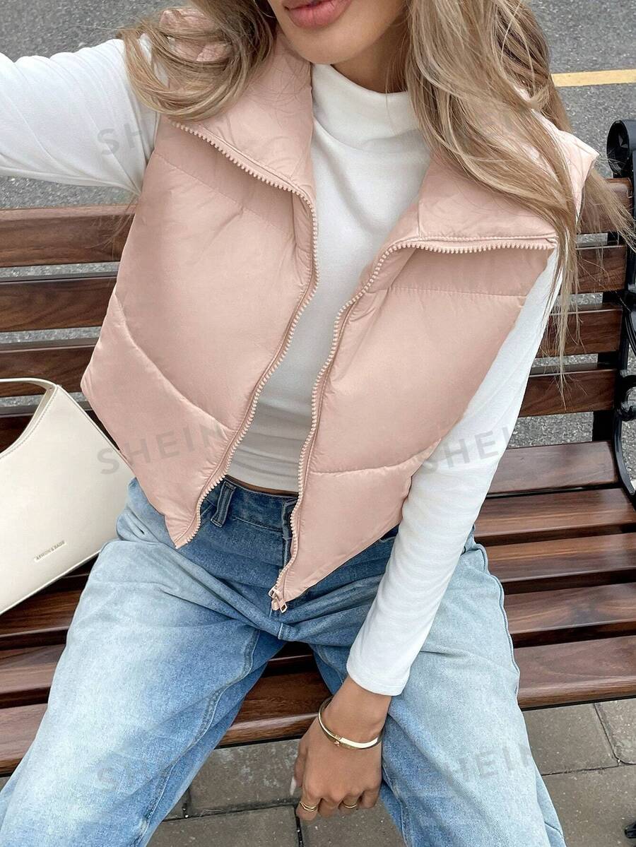 Serisse Abrigo sin mangas acolchado con cremallera y cuello para mujer, para el invierno