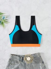 Swim SPRTY 2024 新款女士拼色运动泳衣，工字背心文胸上衣游泳训练休闲收腹泳装夏季