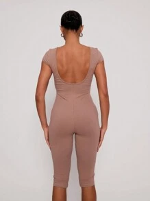 MUSERA Round Back Unitard Casual Spring Summer Vacation - Mocha Brown - View 3