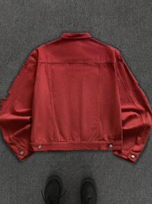 Manfinity EMRG Men's Casual Red Ripped Denim Jacket - Red - View 2