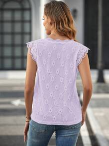 SHEIN Clasi Blusa sencilla de uso diario para mujer, de unicolor con adorno de encaje