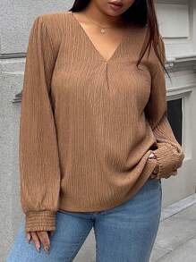 INAWLY 大码纯色纹理长袖衬衫，适合秋季，休闲简约