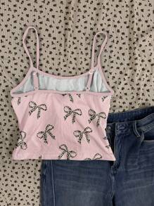 SHEIN EZwear 女士休闲蝴蝶结装饰性感吊带背心上衣，紧身款式，适合夏季 - 白色 - 查看 5