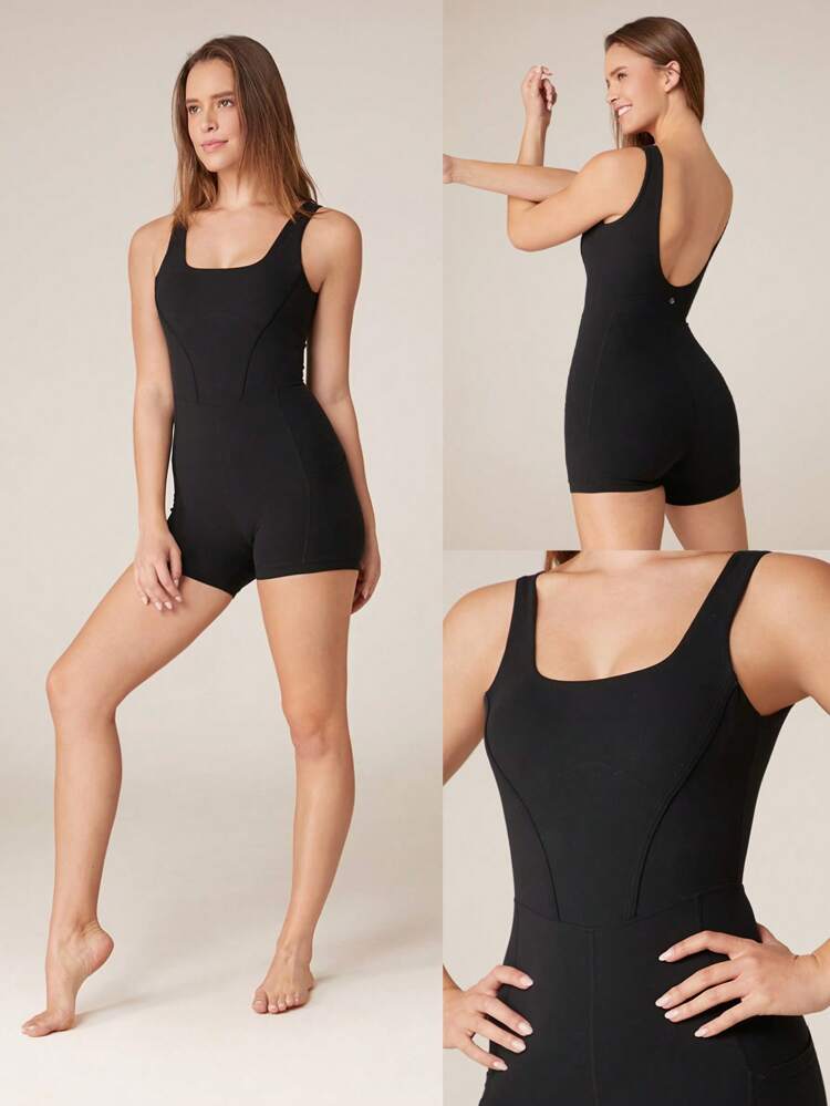 4.3" FeatherFit™ Tummy Control Side Pockets Romper Bodysuit U-Back Non-Slip Pocket Light Support Low Impact Yoga Pilates Studio Gym Daily