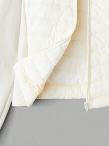 SHEIN BASICS 女式平纹编织拉链立领长袖夹克，秋冬款 - 杏色 - 查看 6