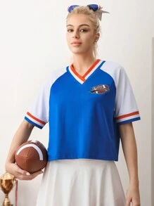 Cheerettes Lässiges Farbblock Raglan Ärmel Sport T-Shirt