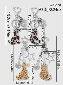 ROMWE Kawaii 4 件时尚创意可爱优质银链亚克力猫、狗、心、星形吊坠钥匙扣礼品套装，适合姐妹、朋友、情侣、日常佩戴、节日礼物 - 銀色 - 查看 13