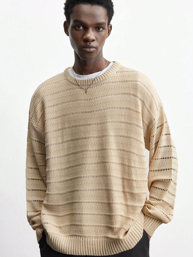 SHEIN Maija Men's 2025 Spring New Solid Color Crew Neck Long Sleeve Simple Casual Pullover Sweater, Fashion Minimalist For Date, Holiday, New Year Party, Daily, Travel, Commute