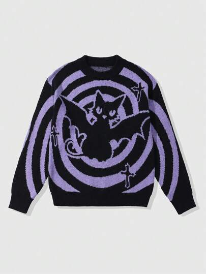 Street Life Jersey casual de cuello redondo de manga larga con detalles de estampado para hombre